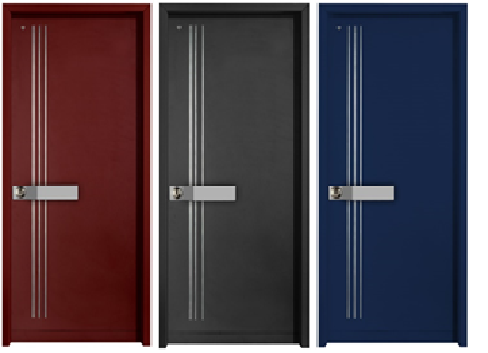 RB-Doors steel security doors in burgundy, charcoal and navy