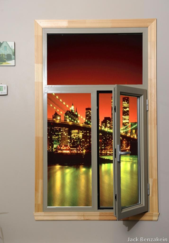 Casement window city night view open